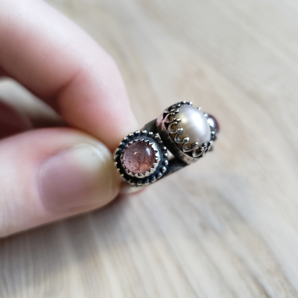 Ariana Victoria Rose - Moonlight Siren Ring (Pearl and Strawberry Quartz)